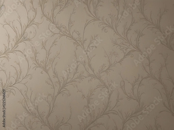 Obraz A close-up of light-toned wallpaper. The repeating pattern consists of faint, intertwined plant-like vines and leaves.