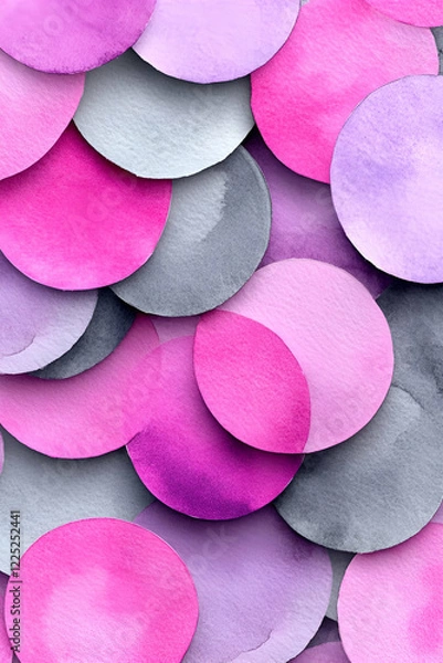 Fototapeta A vibrant array of watercolor circles in pink, purple, and gray hues, creating a visually appealing abstract pattern.