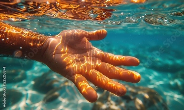 Fototapeta Human hand from under water