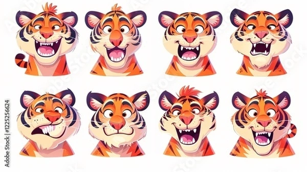 Obraz Tiger Emoticons Cartoon Characters Mascots for Creative Projects
