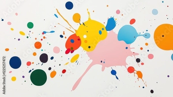 Fototapeta Bright and Cheerful Abstract Composition with Colorful Blobs and Splashes on a White Background