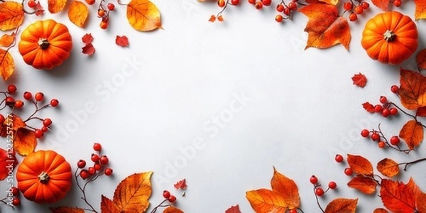 Obraz Autumnal arrangement with pumpkins leaves and berries on a white background for fall design