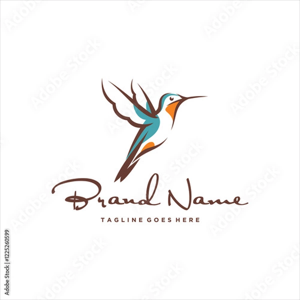 Fototapeta Simple Sketchy Line Art Flying Beautiful Colibri Bird Perched Logo Design