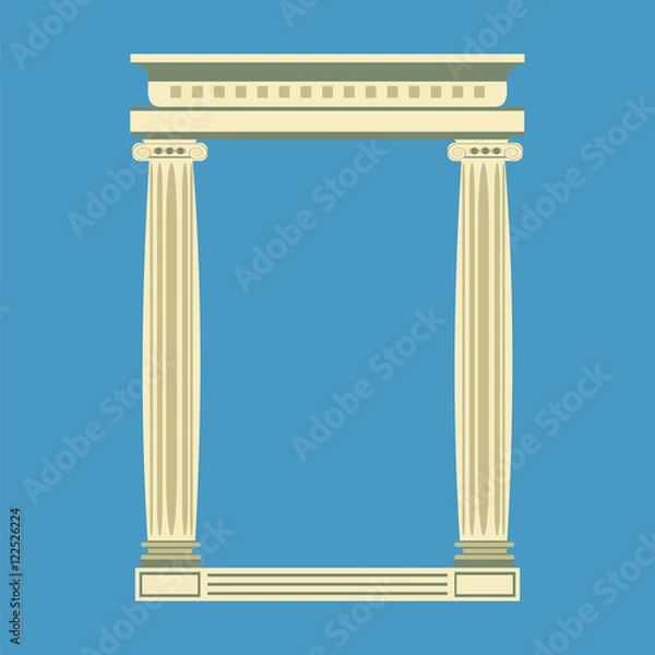 Fototapeta Antique marble temple front with ionic columns,