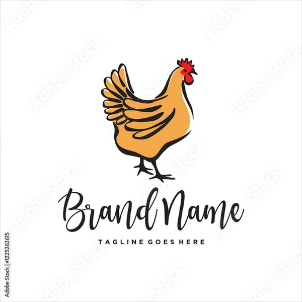 Fototapeta Simple Sketch Handmade Creative Chicken Hen Logo Design