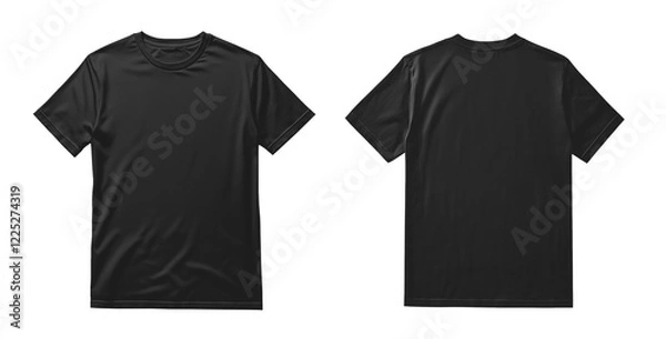 Fototapeta Mockup of t-shirt designs, male black tshirt template, front and back view, mock-up isolated on transparent background, png