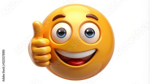 Obraz 3D Render of Happy Emoji with Thumbs Up