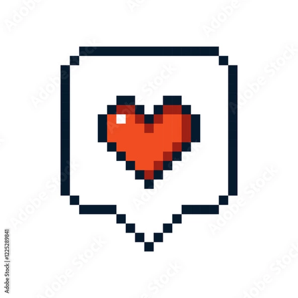 Fototapeta Speech bubble and heart, pixel art. New Year linear icon isolated on white background.