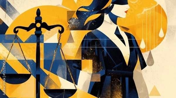 Fototapeta An abstract depiction of justice symbolism, designed with a minimalist and surreal approach. Use bold shapes and gentle color transitions to represent the ideals of equality