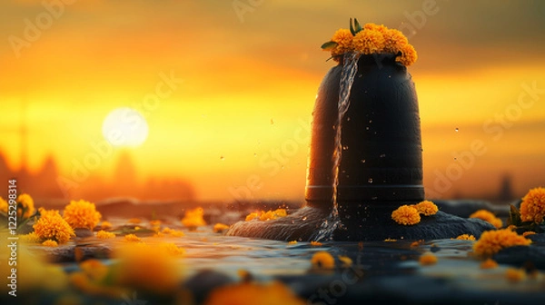 Fototapeta Mahasivaratri banner, image of Shiva linga with holy water flowing from the top, ai generated images.