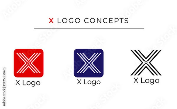 Fototapeta X logo icon design template, X logo concepts for company, Letter X logo, Vector X template icon, simple letter X app icon blue logo alphabet for company