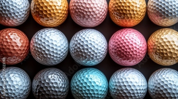 Fototapeta Colorful Golf Balls Arrangement: A Vivid Display of Sporting Equipment