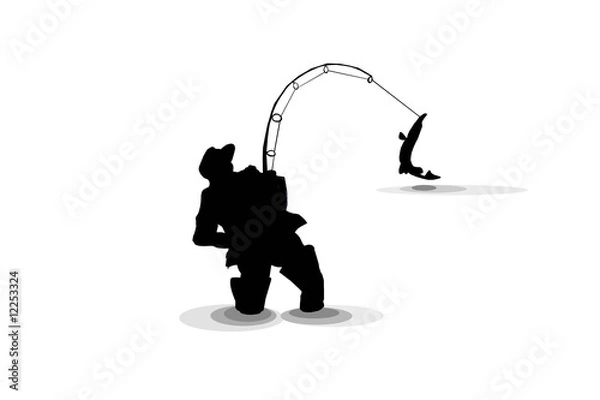 Obraz silouette fishing with a pike isolate