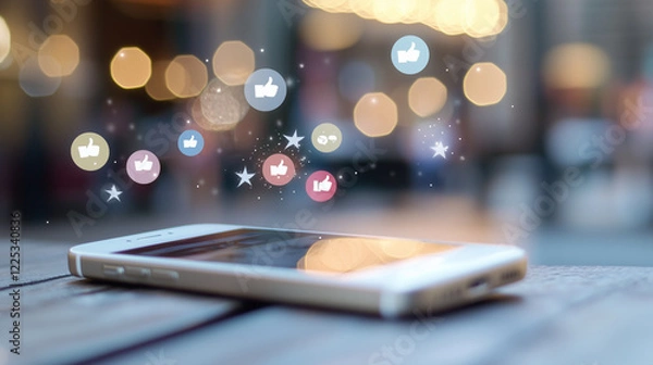 Fototapeta Smartphone Customer Feedback Ratings and User Engagement Icons