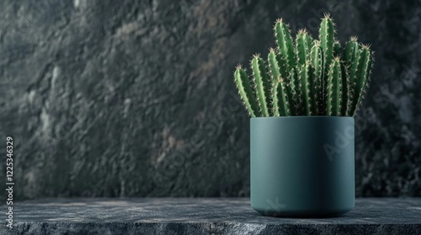 Fototapeta Cactus in pot on dark background, home decor
