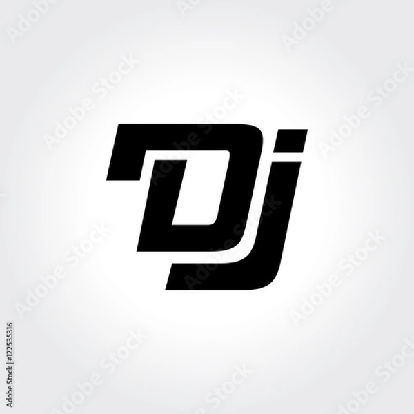 Obraz Projektowanie logo DJ. Kreatywna obróbka typografii w czerni i bieli