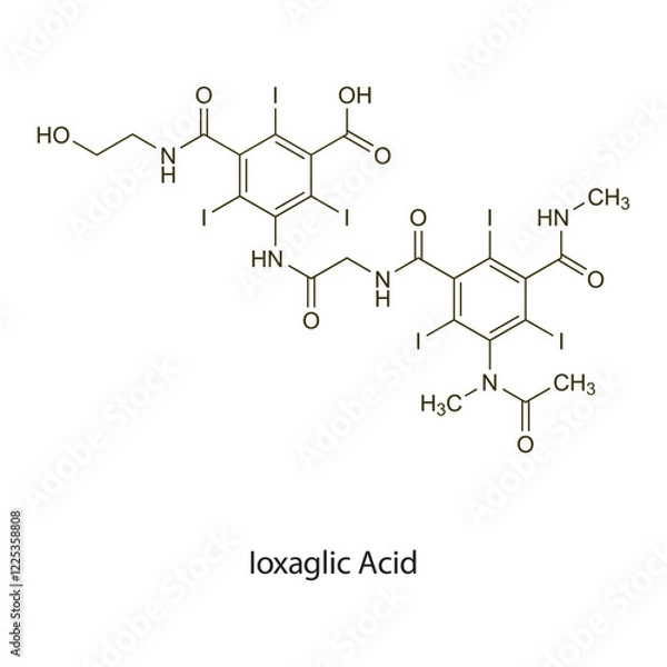 Fototapeta Ioxaglic Acid flat skeletal molecular structure Contrast media treatment. Vector illustration scientific diagram.