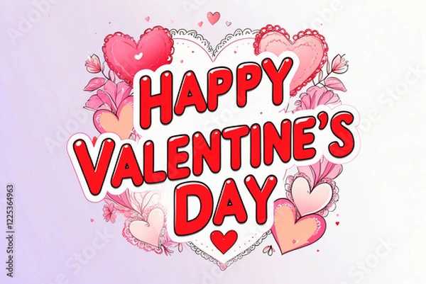 Obraz Happy Valentine's Day! Celebrate love with this adorable design featuring hearts and whimsical details. Perfect for cards, social media, and more.