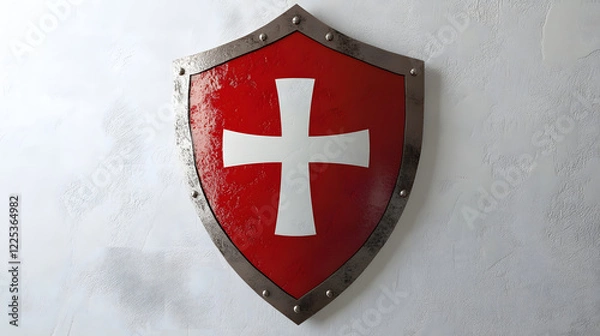 Fototapeta A Red Medieval Shield With A White Cross