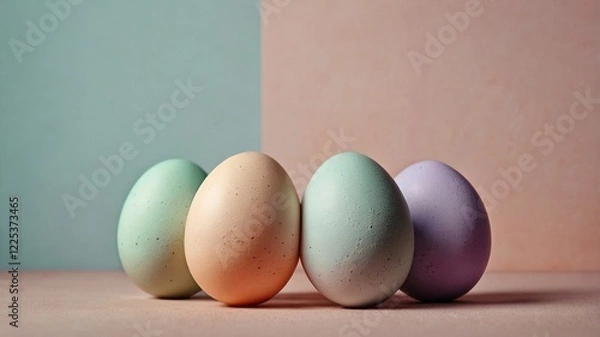 Fototapeta Easter egg and toy car on wooden background, happy easter day concept