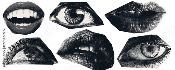 Fototapeta Scan Magazine, newspaper clipping, Vintage elements. illustration of grunge dadaism texture icons for psychedelic.lips