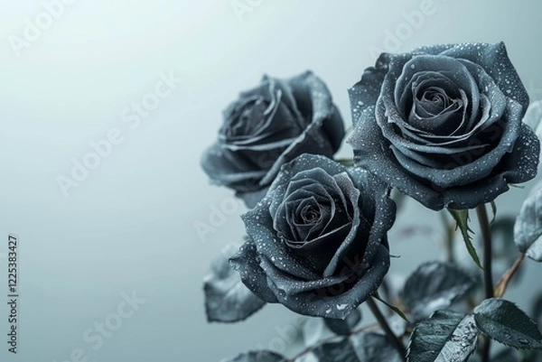 Obraz Moody close-up of dark roses covered in water droplets, creating a melancholic and elegant atmosphere