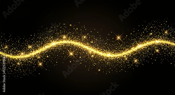 Fototapeta Sparkling Golden Glitter Wave on Black Background - Festive Design Element