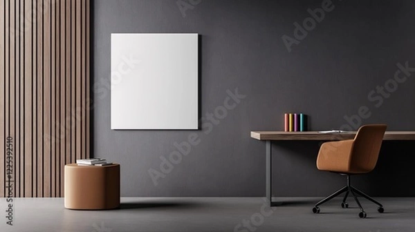 Fototapeta Modern workspace with blank canvas and chair