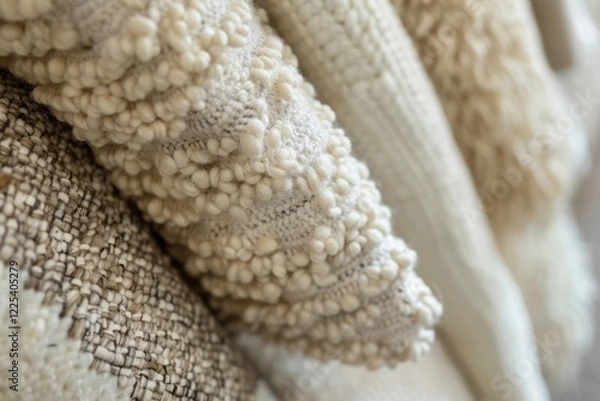 Fototapeta Close up of soft bouclé fabric in neutral tones for interior design