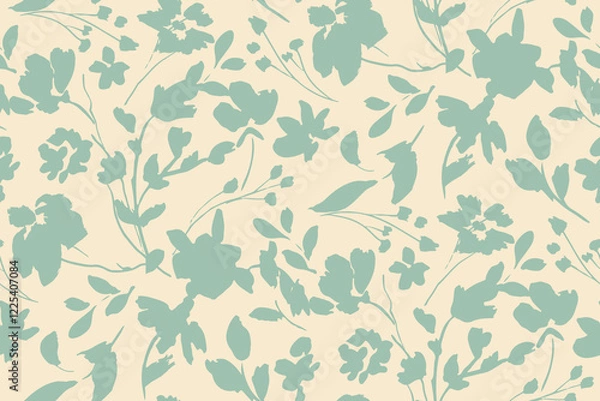 Fototapeta ПустоSimple monochrome two-color seamless pattern with flowers silhouette.