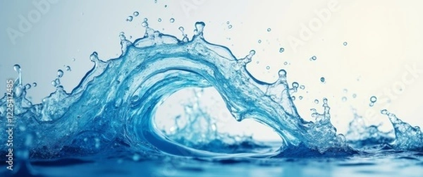 Fototapeta A stunning close-up captures a vibrant splash of water, elegantly curling into a wave shape against a soft gradient background. This image evokes a sense of fluidity and energy, showcasing the beauty