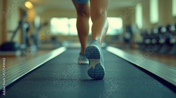 Fototapeta Woman's Legs Running on Treadmill in Gym