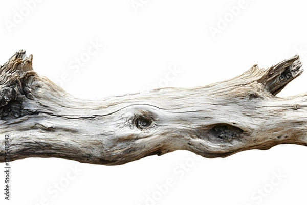 Fototapeta Weathered Driftwood Log Isolated on White Background