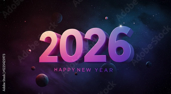 Obraz 2026 Happy New Year Cosmic Space Background - 3D Render