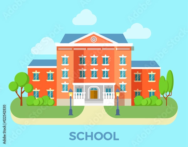 Obraz Linear Flat education school building facade entrance vector.