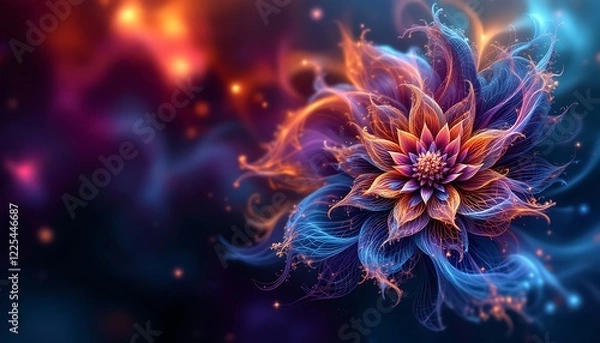 Fototapeta A mesmerizing abstract background featuring an intricate fractal flower design element, perfect for enhancing brochure advertisements, presentations, web designs