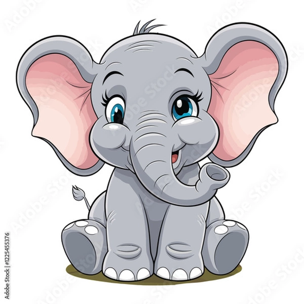 Obraz Cartoon Baby Elephant with Big Eyes and Friendly Smile