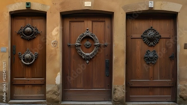 Fototapeta group of images with antique doorknockers, Tuscany. Generative AI 