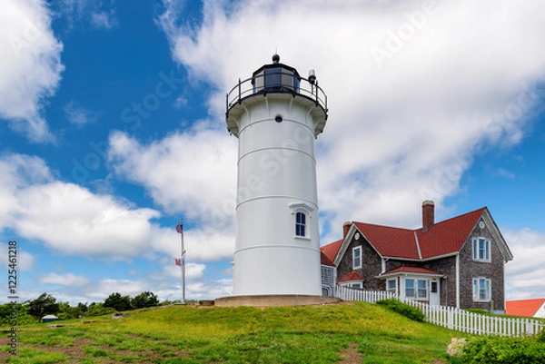 Fototapeta Cape Cod Lighthouse. Nobska Lighthouse, Woods Hole, Cape Cod, New England, Massachusetts, USA.	