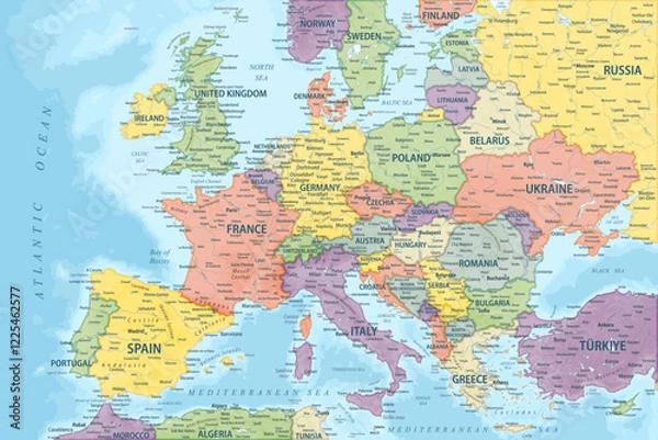 Fototapeta Europe Map Colored - stock vector illustration