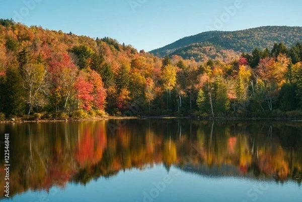 Fototapeta Autumn color at Tupper Lake in the Adirondack Mountains, New York