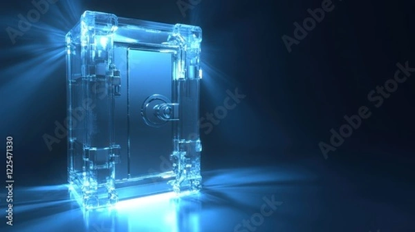 Fototapeta Transparent Glass Safe Illuminated With Blue Light
