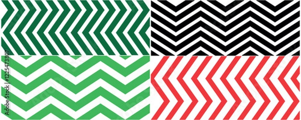Fototapeta Vector zigzag seamless striped pattern, Red and green color Abstract Patterns Shapes Background Design on white background. 