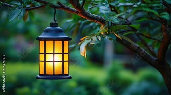 Fototapeta Glowing Lantern Hanging from a Tree Branch