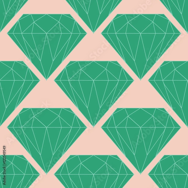 Fototapeta Vector seamless diamond or crystal pattern in green and pink colors. Colorful and simple design for wrapping, textile, fabric, craft paper, website, postcard, invitation card, wallpaper, sticker
