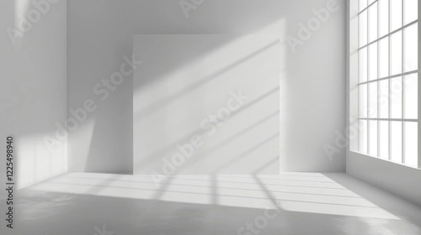 Fototapeta White studio backdrop for product showcasing with gray shadows and blurred background.