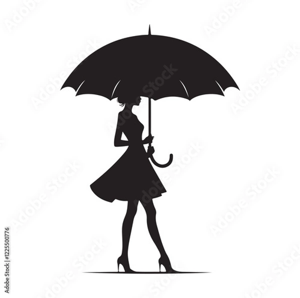 Obraz woman holding umbrella  silhouette vector illustration
