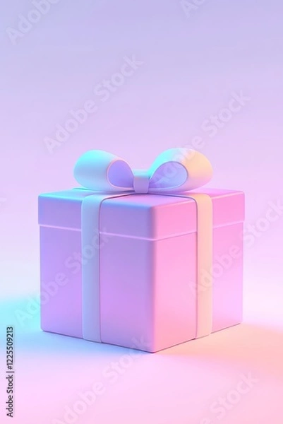Fototapeta minimalist cartoon christmas gift box with bow in style of emoji on white background 3d render holographic gradient