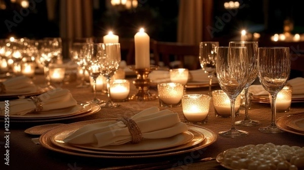 Fototapeta Romantic Candlelit Dinner Table Setting