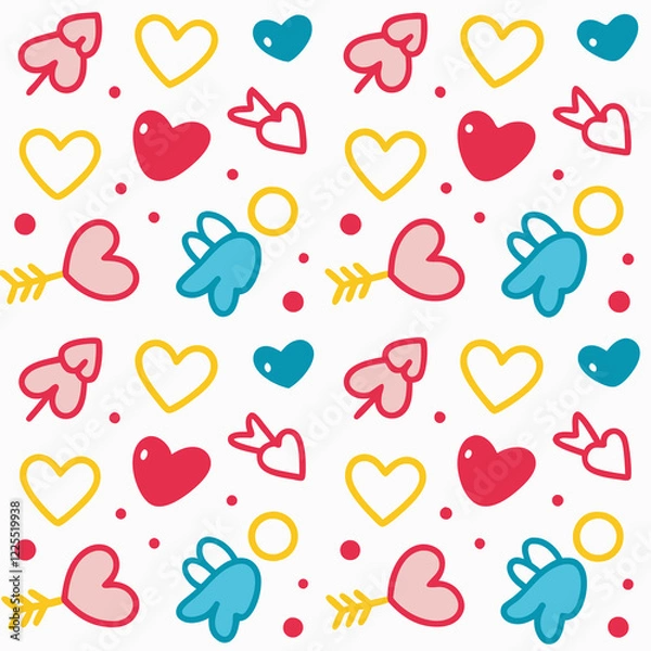 Fototapeta Colorful heart pattern, digital illustration, Valentine's Day, seamless design, website background
